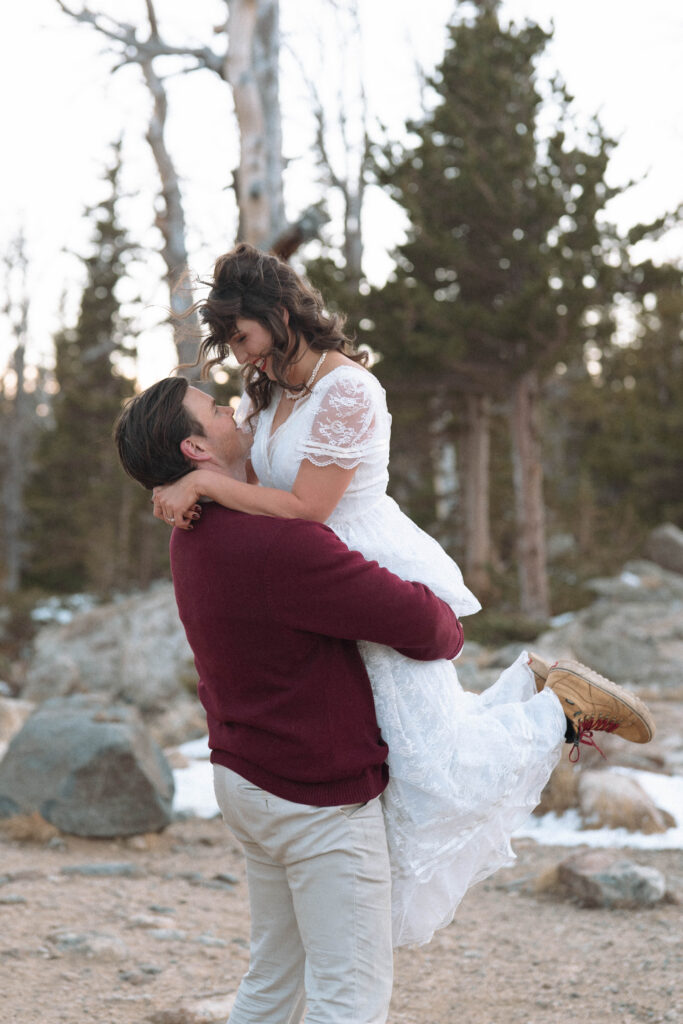 Sunset portraits at St. Mary's Glacier after an intimate Colorado elopement